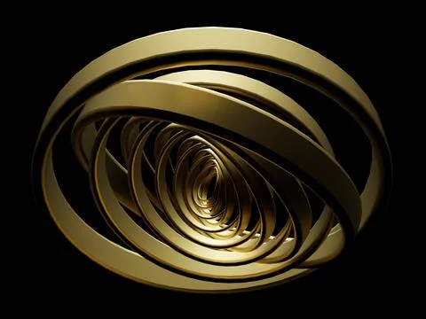 Gold circles on black background. 3d illustration. 3d rendering. Stock Illustration