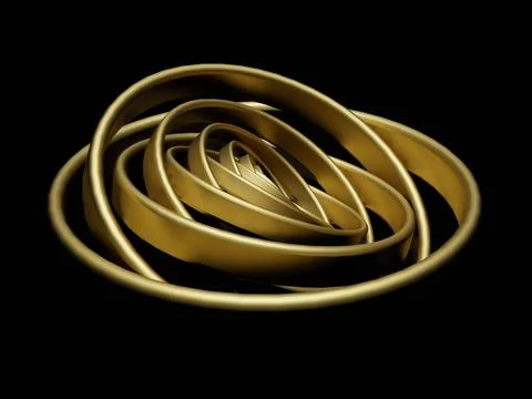 Gold circles on black background. 3d illustration. 3d rendering. Stock Illustration