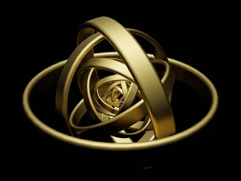 Gold circles on black background. 3d illustration. 3d rendering. Stock Illustration