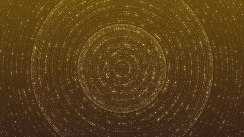 Gold circular data vortex visual radiant particle rings, soft amber haze, star s Stock Footage 340528412