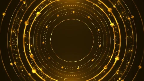 Gold circular orbit particle glowing rings, halos, spheres, luxury depth. techno Stock Footage 340456005