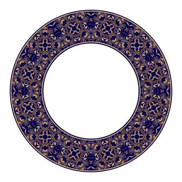Gold circular pattern on blue background. 스톡 일러스트