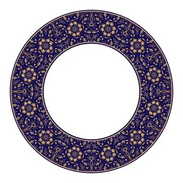 Gold circular pattern on blue background. 스톡 일러스트