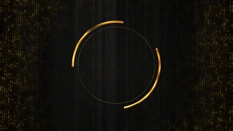 Gold circular tech data background glowing arcs, dotted , dark digital matrix, p Stock Footage 340414428