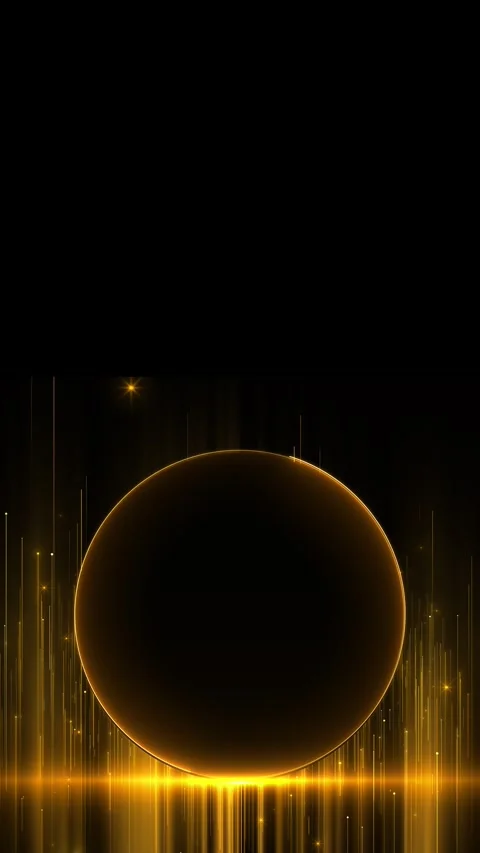 Gold circular tech horizon dark center sphere, glowing vertical streaks, and pre Stock Footage 340474843