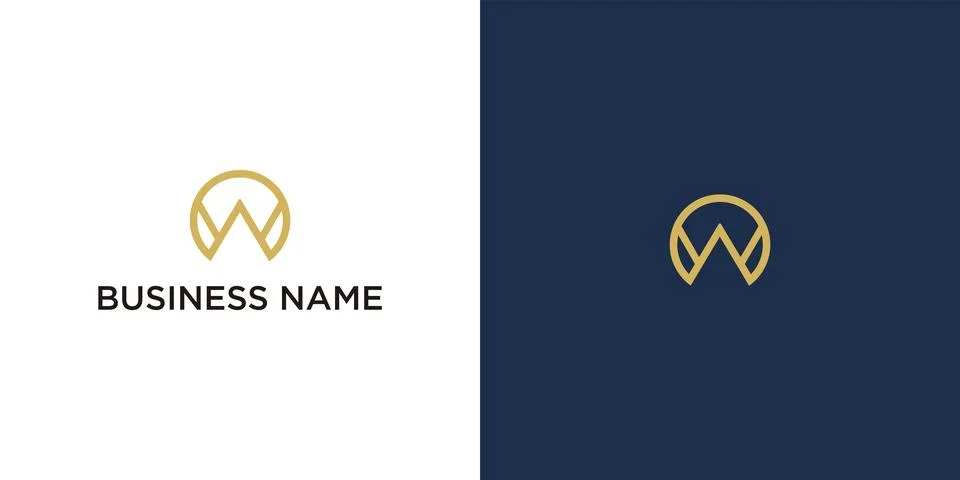 Gold circular W monogram logo with minimalist geometric design Illustrazione stock
