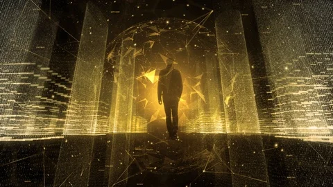 Gold cityscape with a man Vídeos de archivo 98886491