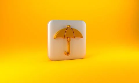 Gold Classic elegant opened umbrella icon isolated on yellow background. Rain Stock Illustration