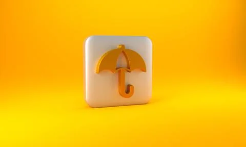 Gold Classic elegant opened umbrella icon isolated on yellow background. Rain Illustrazione stock