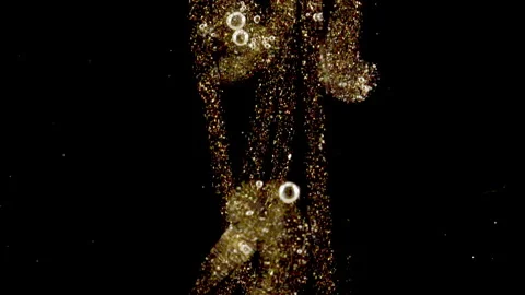 Gold Clear Bubbles Form and Float to Another Ones on Transparent Surface on Stock Footage 261530429