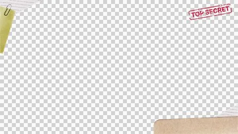 Gold clip securing yellow note to lined paper, stamping red TOP SECRET on kraft Stock Illustration