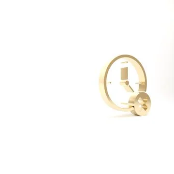 Gold Clock delete icon isolated on white background. Time symbol. 3d illustra イラスト素材