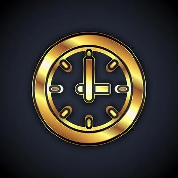 Gold Clock icon isolated on black background. Time symbol. Vector Illustrazione stock