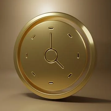 Gold Clock icon isolated on brown background. Time symbol. Minimalism conce.. イラスト素材