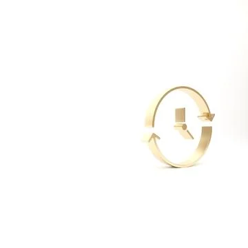 Gold Clock icon isolated on white background. Time symbol. 3d illustration 3D Illustrazione stock