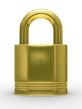 Gold closed lock on white background. Isolated 3D image イラスト素材