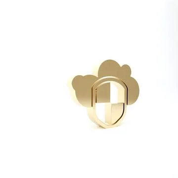 Gold Cloud and shield icon isolated on white background. Cloud storage data p Illustrazione stock