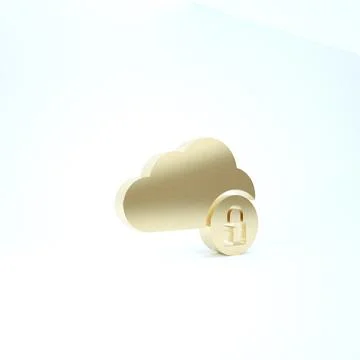 Gold Cloud computing lock icon isolated on white background. Security, safety Stock Illustration