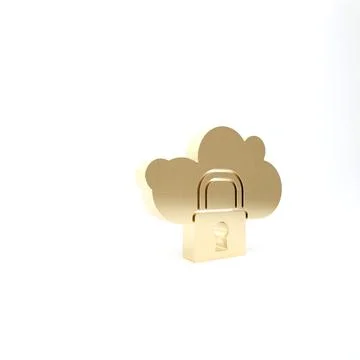 Gold Cloud computing lock icon isolated on white background. Security, safety 库存插图