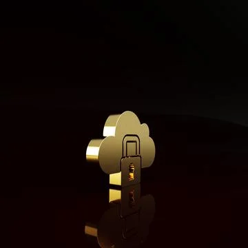 Gold Cloud computing lock icon isolated on brown background. Security, safety Stock Illustration