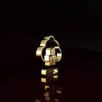 Gold Cloud computing lock icon isolated on brown background. Security, safety 스톡 일러스트