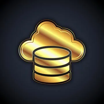 Gold Cloud database icon isolated on black background. Cloud computing concept Stock Illustration