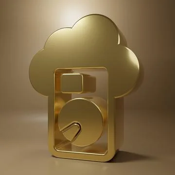 Gold Cloud database icon isolated on brown background. Cloud computing conc.. 스톡 일러스트
