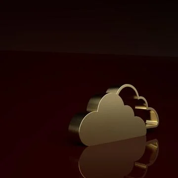 Gold Cloud icon isolated on brown background. Minimalism concept. 3D render Stockillustratie