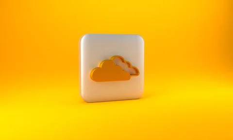 Gold Cloud icon isolated on yellow background. Silver square button. 3D rende Stock Illustration