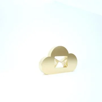 Gold Cloud mail server icon isolated on white background. Cloud server hostin Illustrazione stock