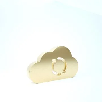 Gold Cloud sync refresh icon isolated on white background. Cloud and arrows.  Stock Illustration