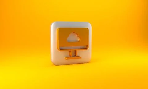 Gold Cloud technology data transfer and storage icon isolated on yellow 스톡 일러스트