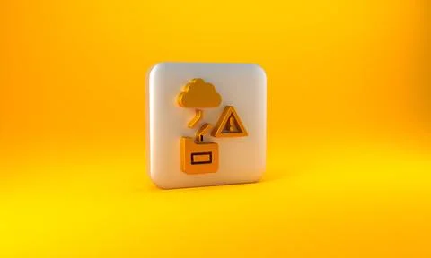 Gold Cloud technology data transfer and storage icon isolated on yellow Stock Illustration