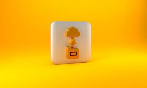 Gold Cloud technology data transfer and storage icon isolated on yellow Stock Illustration