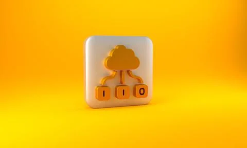 Gold Cloud technology data transfer and storage icon isolated on yellow Illustrazione stock