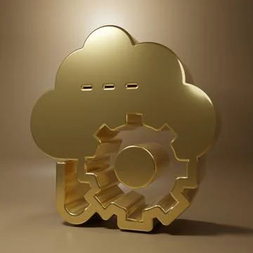 Gold Cloud technology data transfer and storage icon isolated on brown back.. 스톡 일러스트