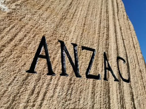 GOLD COAST, AUSTRALIA - AUGUST 16, 2020: Text 'ANZAC' on Surfers Paradise Esp Stock Photos