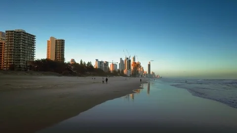 Gold Coast beach sunset low drone Stock Footage 87681547