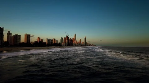 Gold Coast beach sunset tracking out to water Stock Footage 87693048