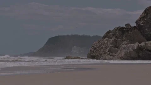 Gold Coast beach waves rocks  Stock Footage 145444688