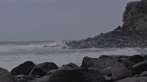 Gold Coast beach waves rocks  Stock Footage 145444755