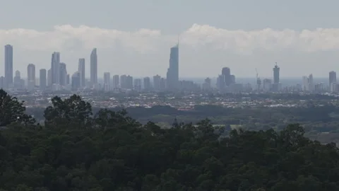 Gold Coast Hinterland Looking Towards Surfers Paradise City Skyline In Vídeos de archivo 337389145