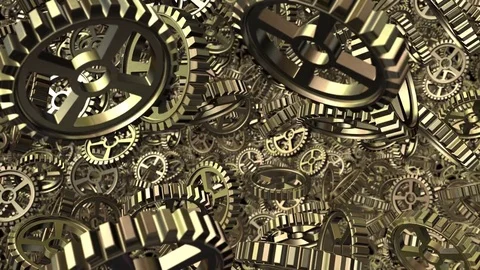 Gold cogs falling in slow motion Stock Footage 76242098
