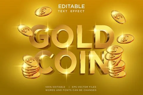 Gold Coin 3D Editable Text Effect Vector Design Stock Illustration