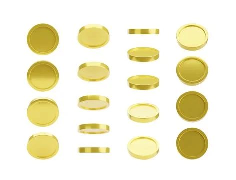 Gold coin 3d vector. Rotation coin in different angles for animations, games Stock Illustration