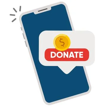 Gold coin and donate button on smartphone. Stock Illustration