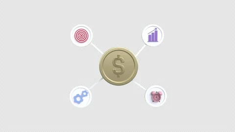 Gold coin around graph target concept Loop 3d animation with Alpha Channel Stock Footage 304253630