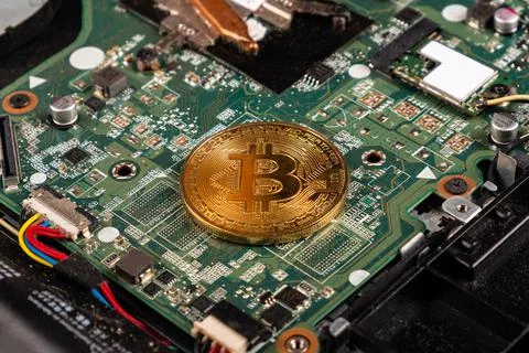 Gold coin bitcoin, cryptocurrency mining concept Stock Illustration