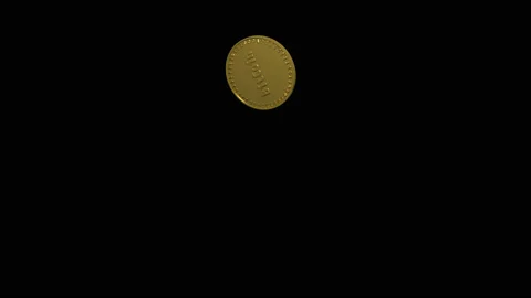 Gold coin of digital crypto currency Bitcoin soars and falls, with alpha Stock Footage 87359716