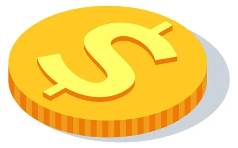 Gold coin with dollar sign. Vector illustration isolated American metallic money Stock Illustration